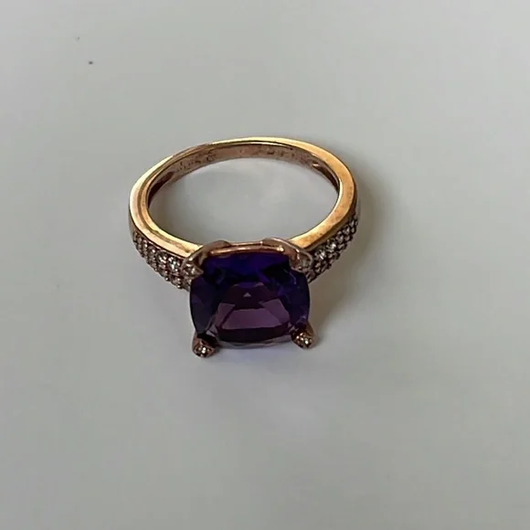 3 ct.Amethyst Cushion Cut Round Ring 6 1/2 - Picture 3 of 16
